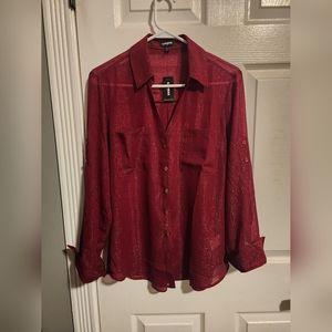 Express Sheer Metallic Dress Blouse